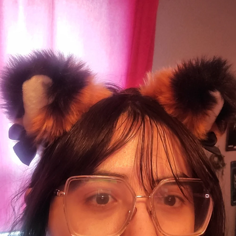 Cat/fox/dog ears costume furry fursona Halloween adjustable bow handmade alt - Picture 6 of 7
